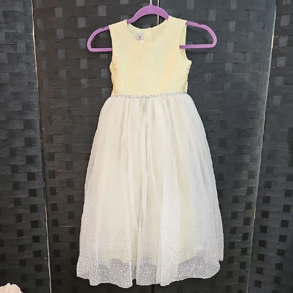Marmellata Yellow and White Sparkly Girls Dress Size 7